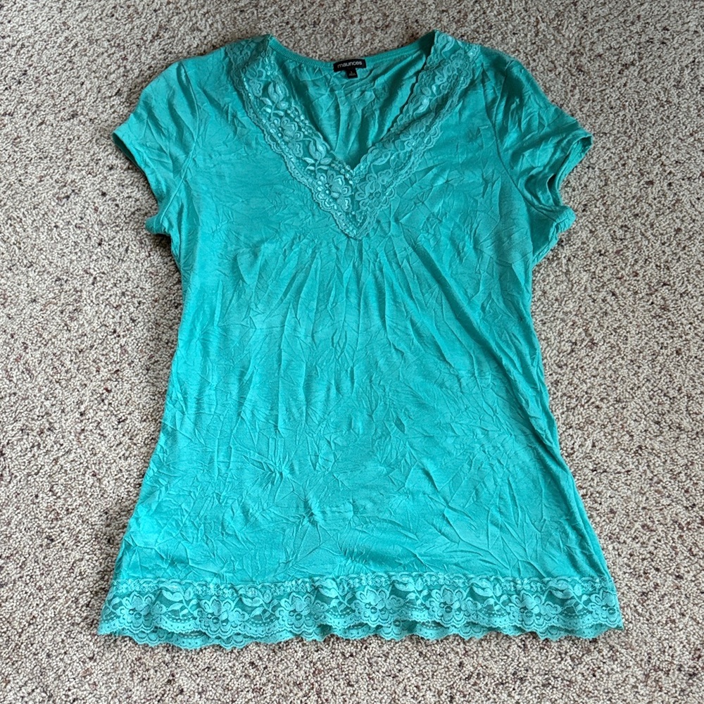 Maurices Turquoise Lace V-Neck Tee